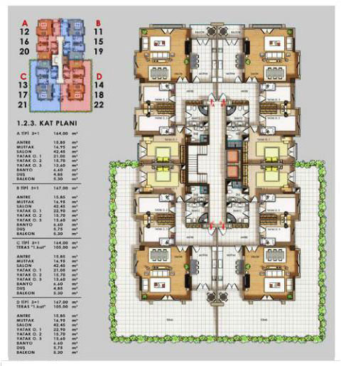 VISTA RESIDENZA-1 A-B-C-D Blok 3+1 - 164 m² 4-5 Kat Planı